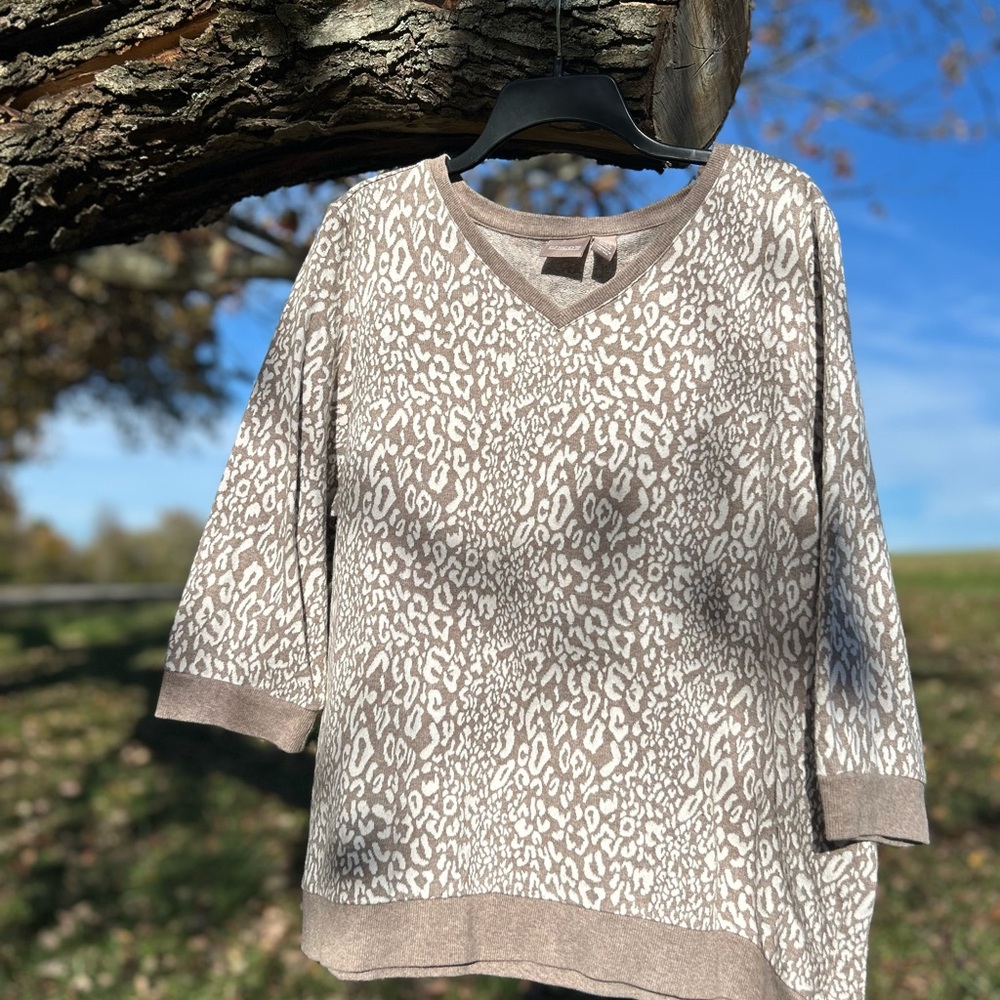 Chico's Taupe Leopard V-Neck Sweater